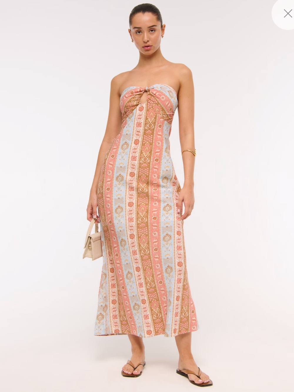 NWT Abercrombie & Fitch A&F Strapless Knotted Maxi Dress M multicolor print - Picture 3 of 10